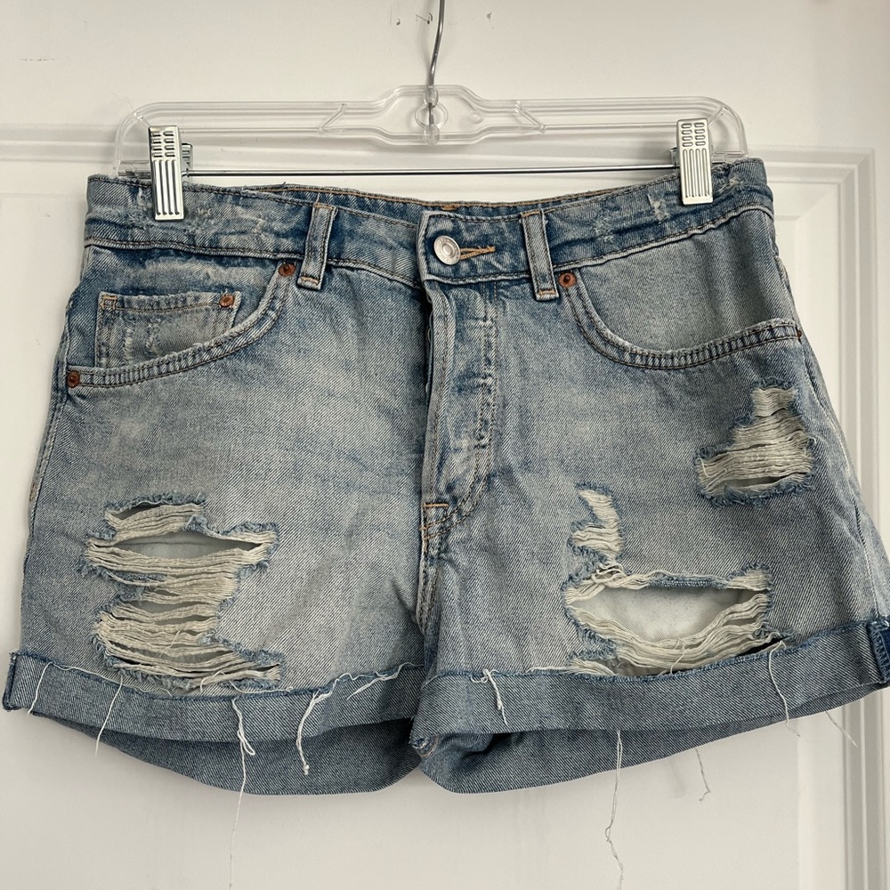 Distressed Blue Denim Shorts